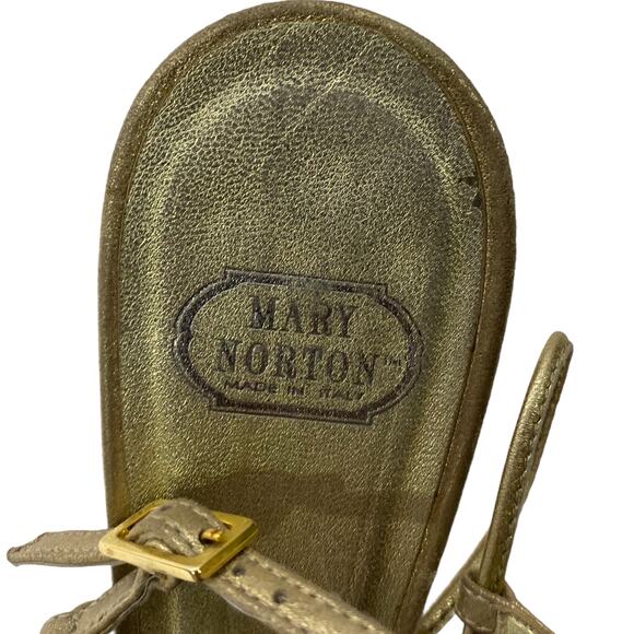 Mary Norton Italian Heels Gold Leather Rhinestone‎ Crystal Slingback Sandal Sz 6 - Picture 5 of 6